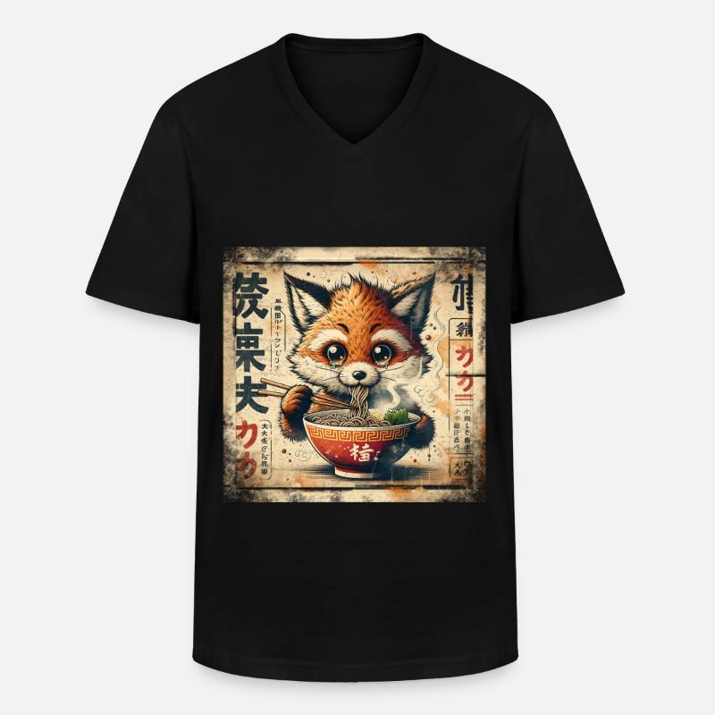 Fuchs Ramen - Männer-T-Shirt mit V-Ausschnitt - Schwarz