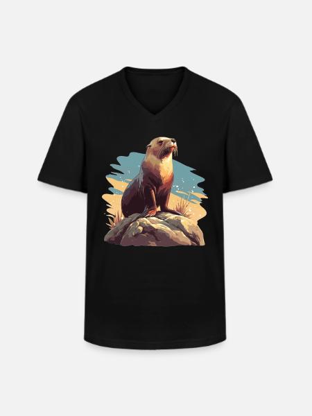 Seelöwen Seelöwe - Männer-T-Shirt mit V-Ausschnitt - Schwarz