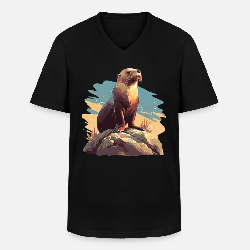 Seelöwen Seelöwe - Männer-T-Shirt mit V-Ausschnitt - Schwarz