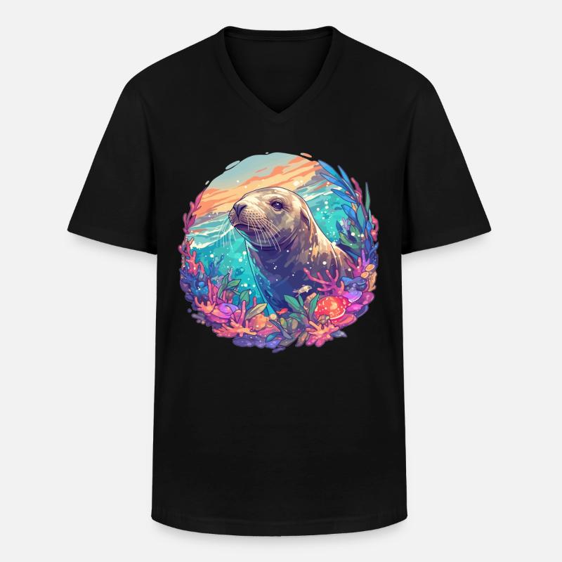 Seelöwen Seelöwe - Männer-T-Shirt mit V-Ausschnitt - Schwarz