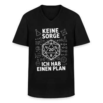Keine Sorge, ich habe einen Plan – D20-Würfel Desi - Männer-T-Shirt mit V-Ausschnitt - Schwarz - Vorne - AI Model Male 178 dark (178cm)