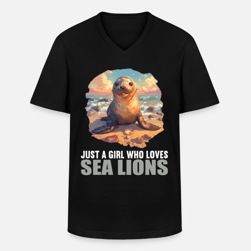 Seelöwen Seelöwe - Männer-T-Shirt mit V-Ausschnitt - Schwarz