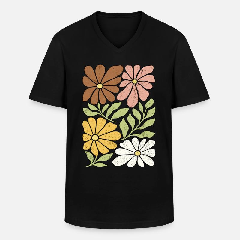 Wildblumen Boho - Männer-T-Shirt mit V-Ausschnitt - Schwarz
