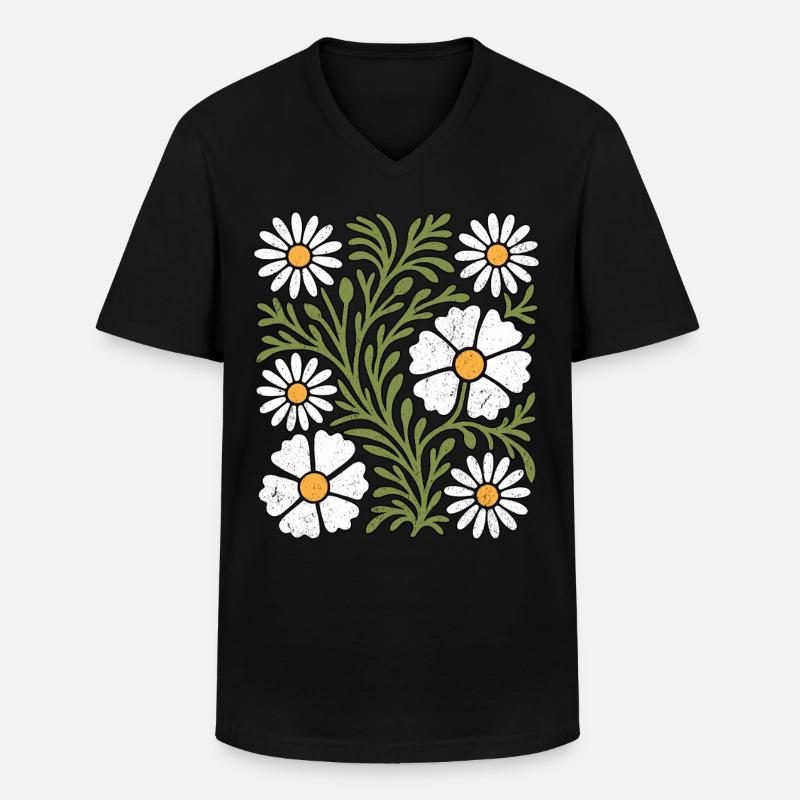 Boho Gänseblümchen - Männer-T-Shirt mit V-Ausschnitt - Schwarz