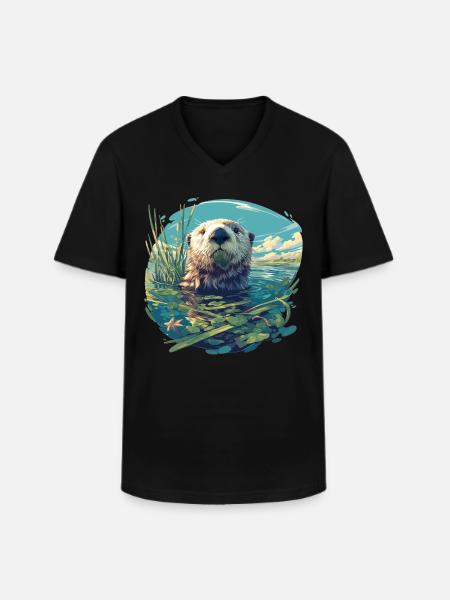 Seeotter - Männer-T-Shirt mit V-Ausschnitt - Schwarz