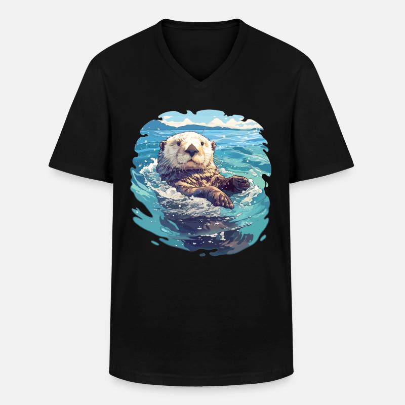 Seeotter - Männer-T-Shirt mit V-Ausschnitt - Schwarz
