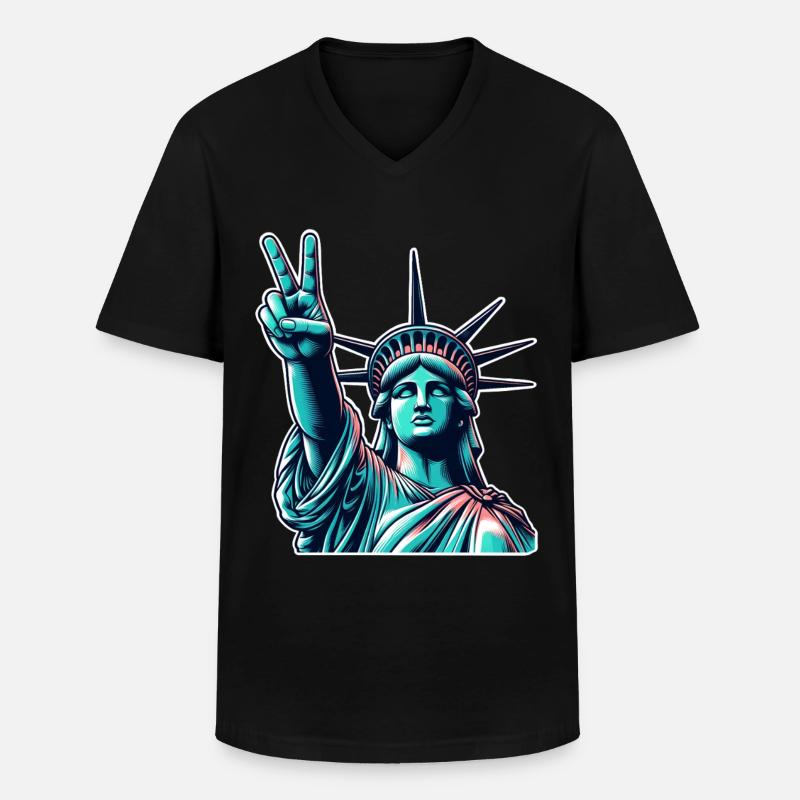 Freiheitsstatue Peace - Männer-T-Shirt mit V-Ausschnitt - Schwarz