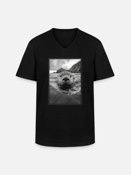 Sea otter - Men's V-Neck T-Shirt - black