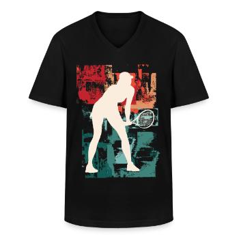 Tennis Tennis Player Woman Sport Vintage Retro - Men's V-Neck T-Shirt - black - Front - AI Model Male 178 dark (178cm)