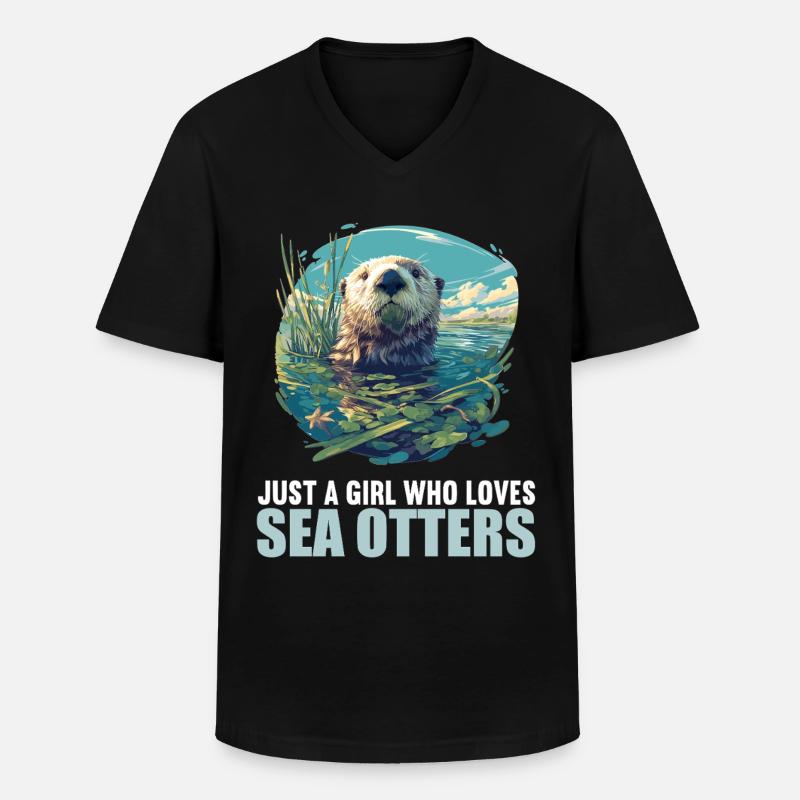 Seeotter - Männer-T-Shirt mit V-Ausschnitt - Schwarz