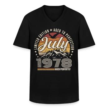 July 1978 47th Anniversary Gift July 1978 - Men's V-Neck T-Shirt - black - Front - AI Model Male 178 dark (178cm)