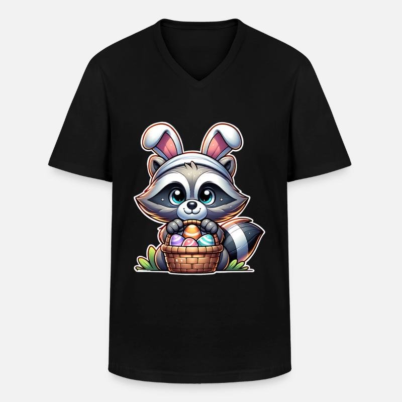 Raccoon Easter Easter Basket - Men's V-Neck T-Shirt - black