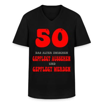 50 - Männer-T-Shirt mit V-Ausschnitt - Schwarz - Vorne - AI Model Male 178 dark (178cm)