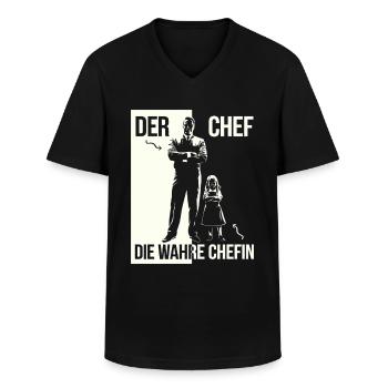 Vater und Tochter Der Chef Die wahre Chefin Papa - Männer-T-Shirt mit V-Ausschnitt - Schwarz - Vorne - AI Model Male 178 dark (178cm)