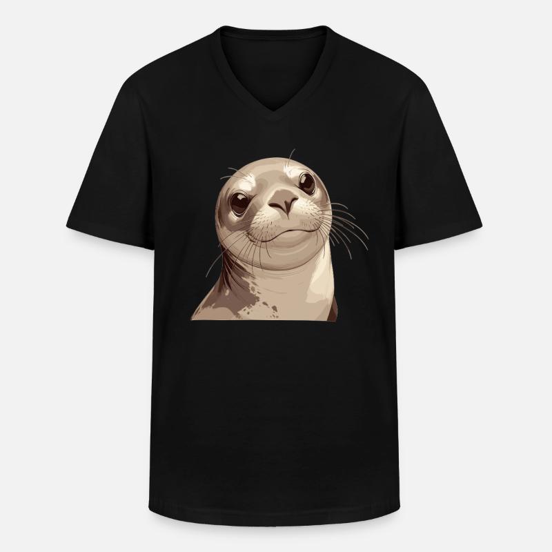 Robben Robbe - Männer-T-Shirt mit V-Ausschnitt - Schwarz