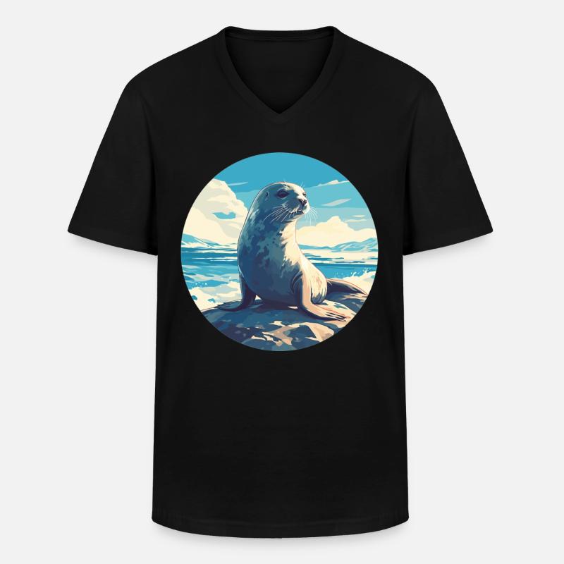 Robben Robbe - Männer-T-Shirt mit V-Ausschnitt - Schwarz