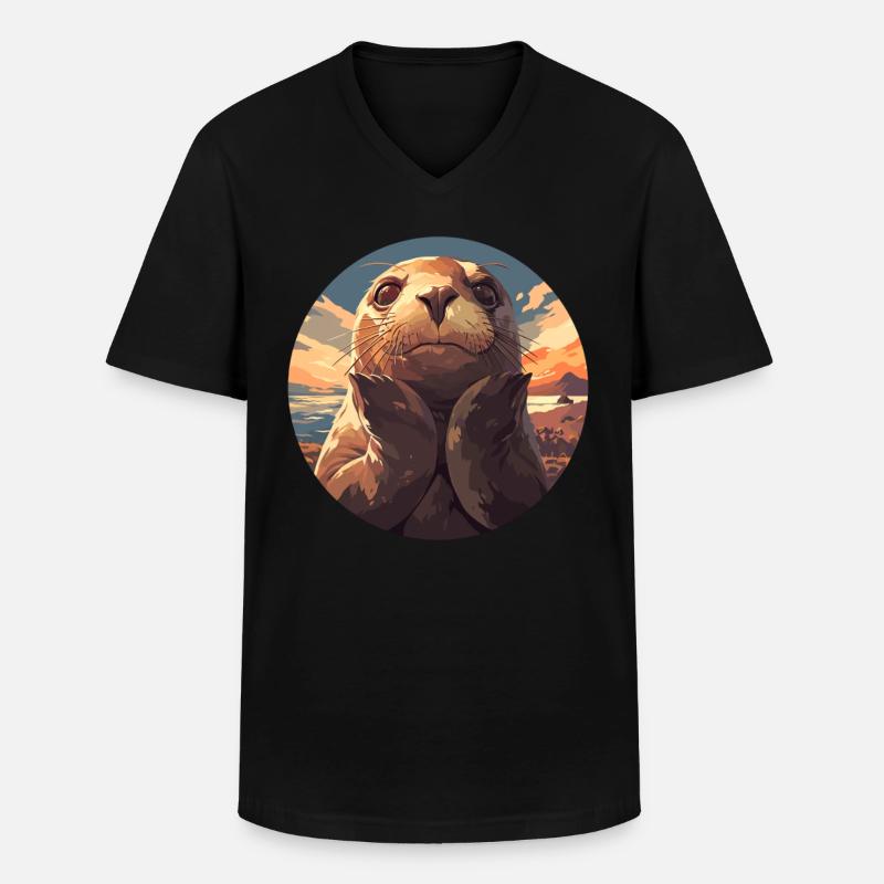 Robben Robbe - Männer-T-Shirt mit V-Ausschnitt - Schwarz