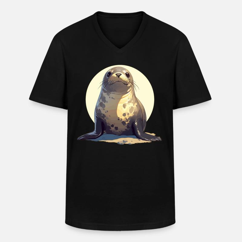 Robben Robbe - Männer-T-Shirt mit V-Ausschnitt - Schwarz