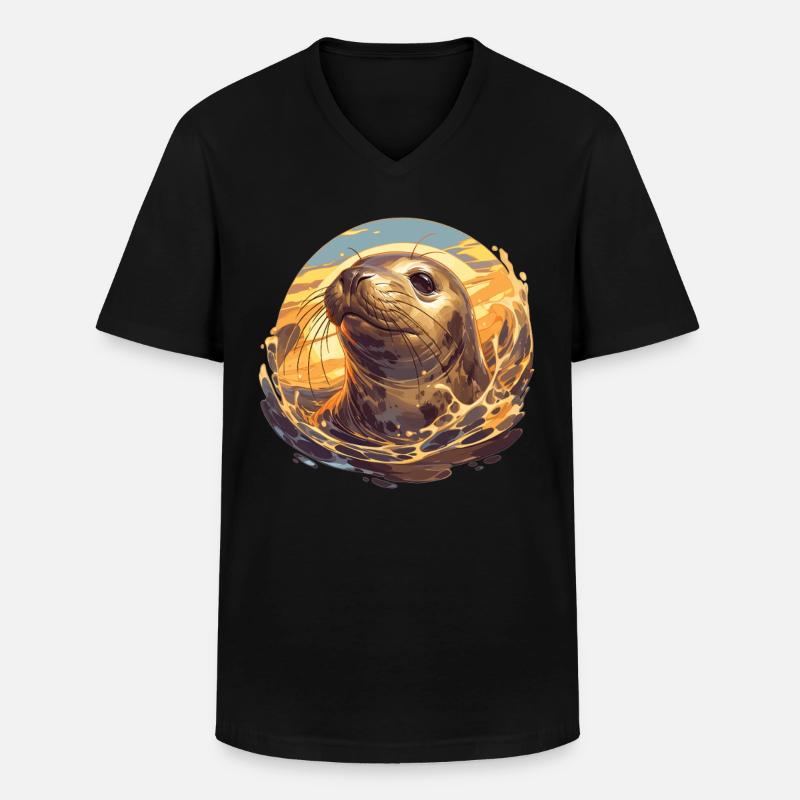 Robben Robbe - Männer-T-Shirt mit V-Ausschnitt - Schwarz