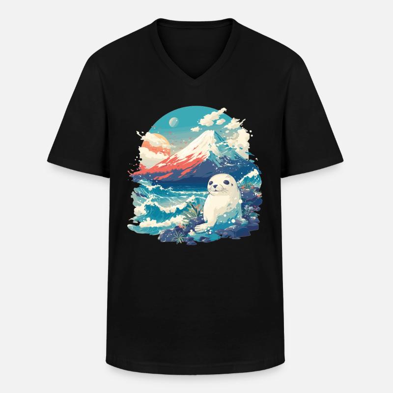 Robben Robbe - Männer-T-Shirt mit V-Ausschnitt - Schwarz
