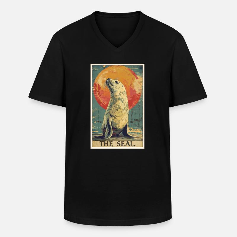 Robben Robbe - Männer-T-Shirt mit V-Ausschnitt - Schwarz