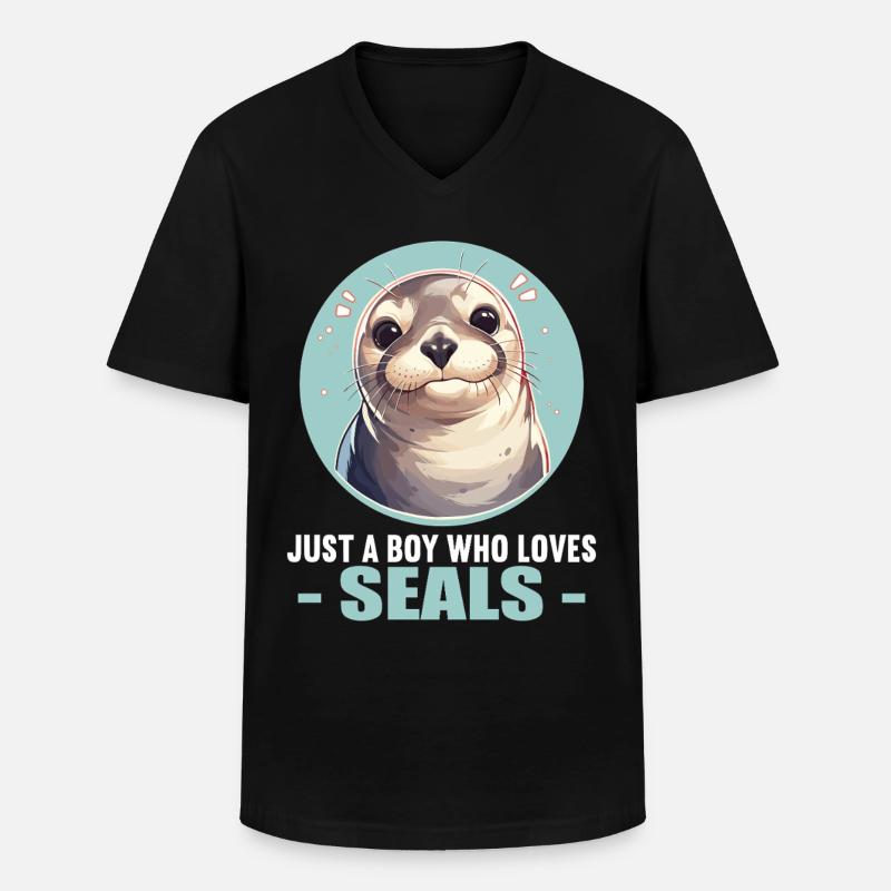 Robben Robbe - Männer-T-Shirt mit V-Ausschnitt - Schwarz