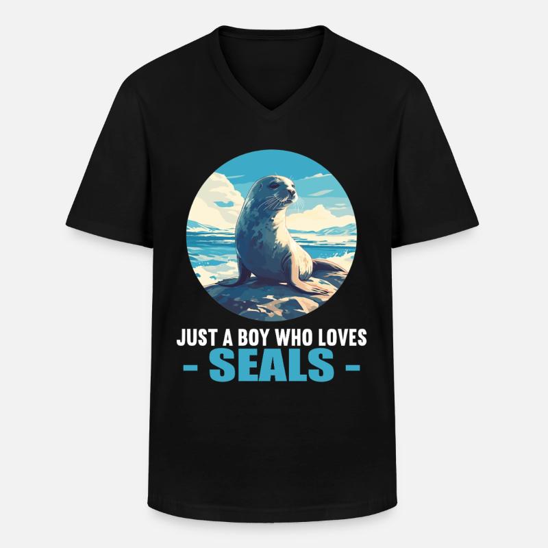 Robben Robbe - Männer-T-Shirt mit V-Ausschnitt - Schwarz