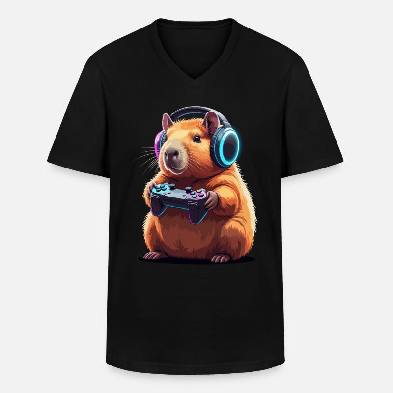 Gamer Hamster Controller Gaming Spielen - Männer-T-Shirt mit V-Ausschnitt - Schwarz