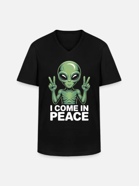 Alien mit Friedenszeichen - Männer-T-Shirt mit V-Ausschnitt - Schwarz