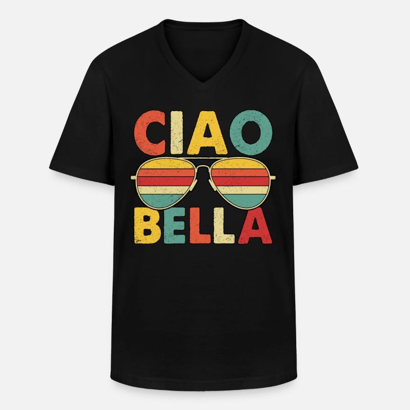 Ciao Bella - Männer-T-Shirt mit V-Ausschnitt - Schwarz
