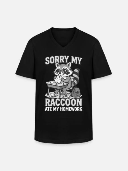Raton laveur Devoirs drôle - T-shirt col V Homme - noir