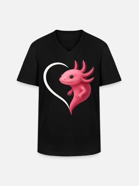 Cute Axolotl with Heart - Men's V-Neck T-Shirt - black