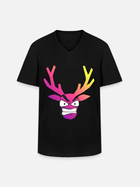 Irisierender Wütender Weihnachtshirschkopf - Männer-T-Shirt mit V-Ausschnitt - Schwarz