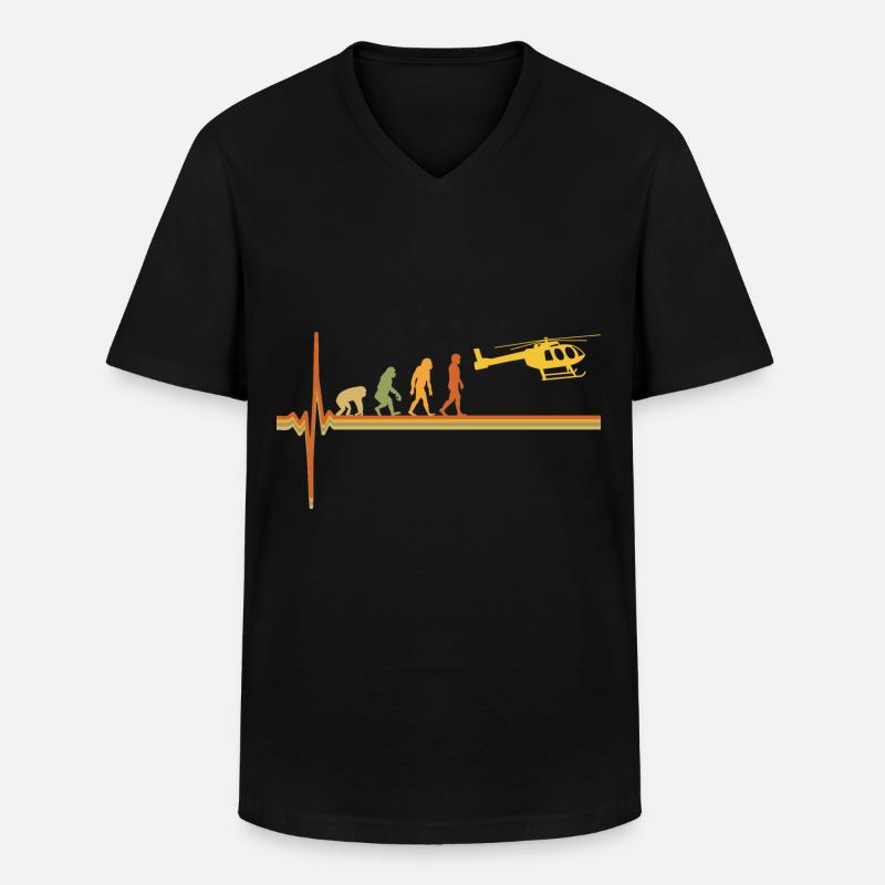 Hubschrauber Pilot EKG Herzschlag Evolution - Männer-T-Shirt mit V-Ausschnitt - Schwarz