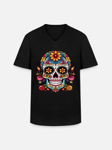 Mexican sugar skull - Men's V-Neck T-Shirt - black