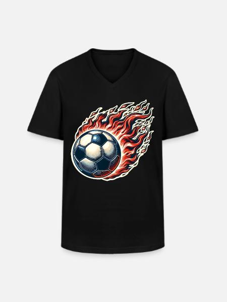 Soccer Flames Ball - Men's V-Neck T-Shirt - black