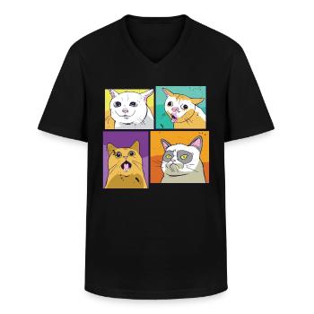 Meme Katzen - Männer-T-Shirt mit V-Ausschnitt - Schwarz - Vorne - AI Model Male 178 dark (178cm)