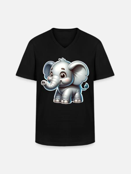 Éléphant - T-shirt col V Homme - noir