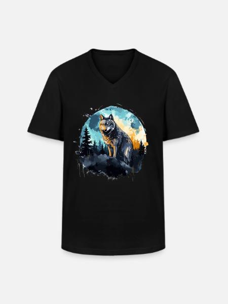 Aquarell Wolf - Männer-T-Shirt mit V-Ausschnitt - Schwarz