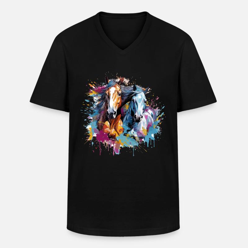 Pferde, Pferde - Männer-T-Shirt mit V-Ausschnitt - Schwarz
