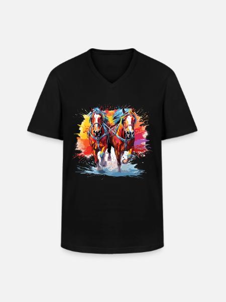 Chevaux de trait, attelage - T-shirt col V Homme - noir