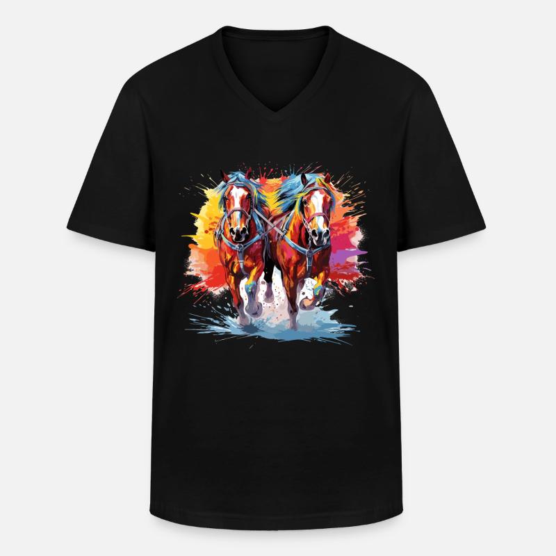 Zugpferde, Kutsche - Männer-T-Shirt mit V-Ausschnitt - Schwarz