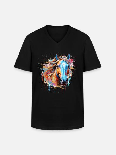 Pferd, Pferd - Männer-T-Shirt mit V-Ausschnitt - Schwarz