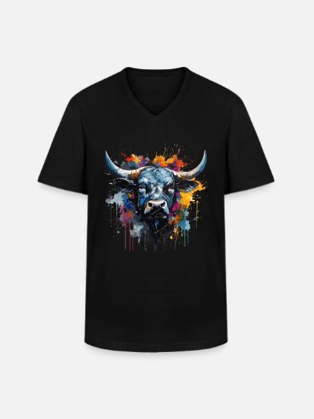 Kampfkuh, Schweizer Walliser Herdenskuh - Männer-T-Shirt mit V-Ausschnitt - Schwarz