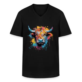Highland Cow, watercolor - Men's V-Neck T-Shirt - black - Front - AI Model Male 178 dark (178cm)