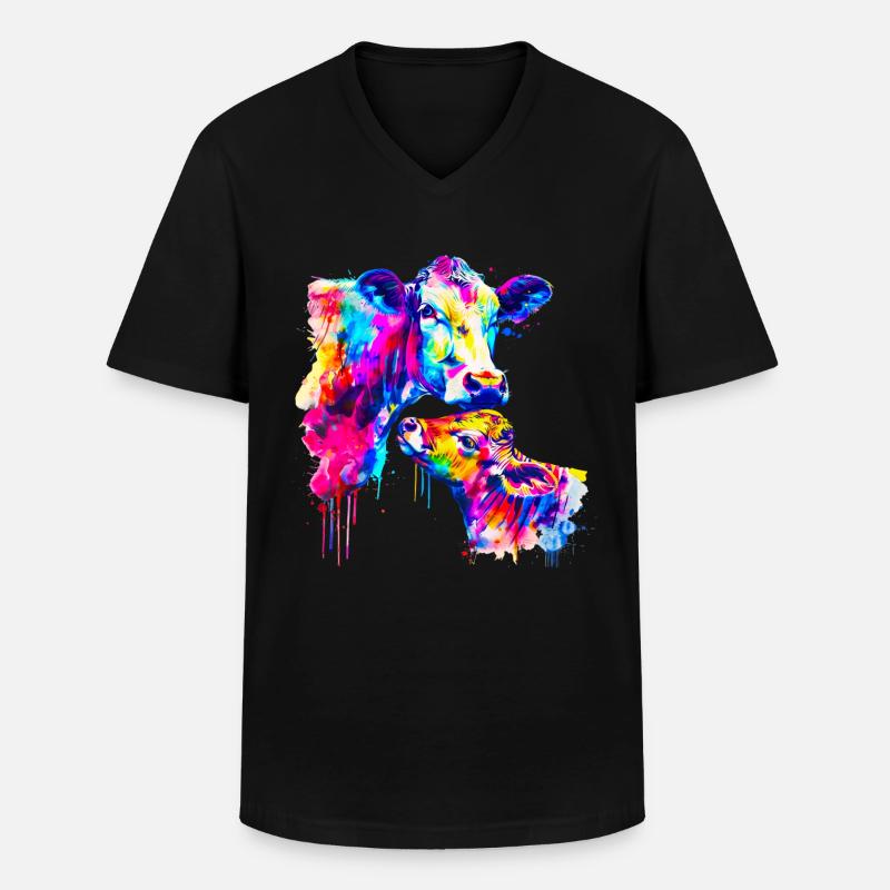 Kuh mit Kalb - Männer-T-Shirt mit V-Ausschnitt - Schwarz