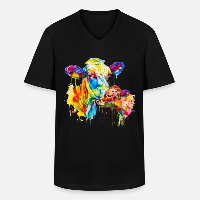 Kuh und ihr Kalb, Mutterkuh - Männer-T-Shirt mit V-Ausschnitt - Schwarz