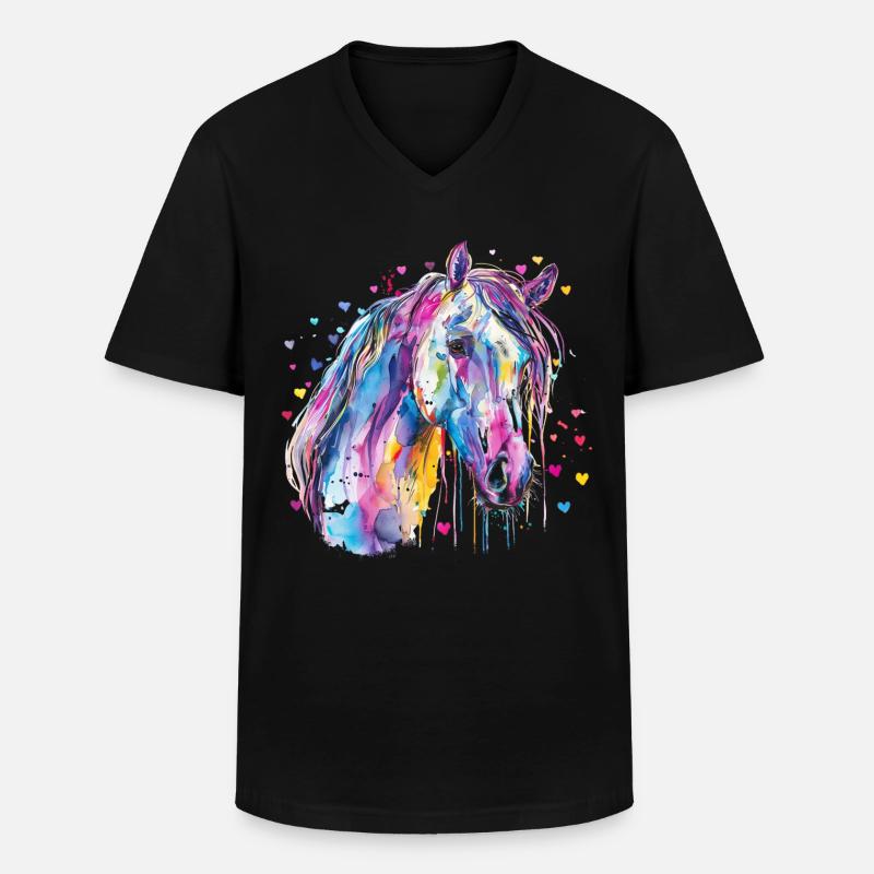 Pferd mit Herz - Männer-T-Shirt mit V-Ausschnitt - Schwarz