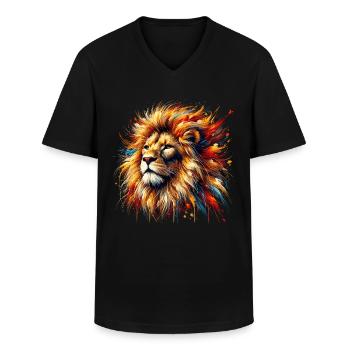 Löwe im Aquarell, bunt - Männer-T-Shirt mit V-Ausschnitt - Schwarz - Vorne - AI Model Male 178 dark (178cm)