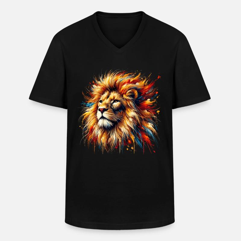 Löwe im Aquarell, bunt - Männer-T-Shirt mit V-Ausschnitt - Schwarz